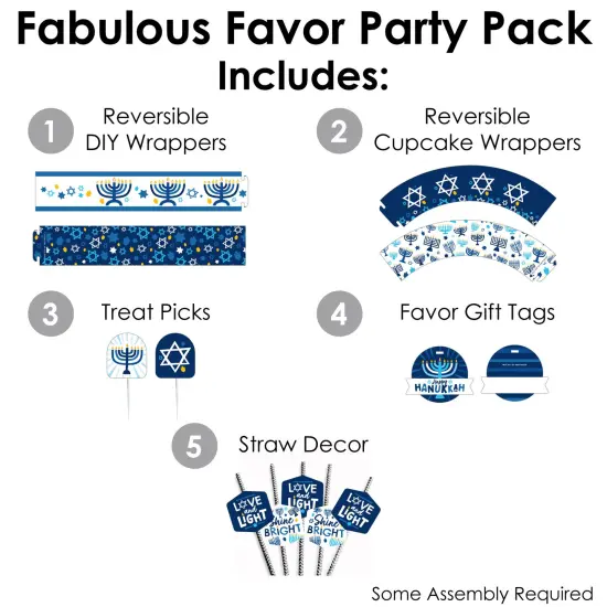 Big Dot of Happiness Hanukkah Menorah - Chanukah Holiday Party Favors and Cupcake Kit - Fabulous Favor Party Pack - 100 Pieces {3}