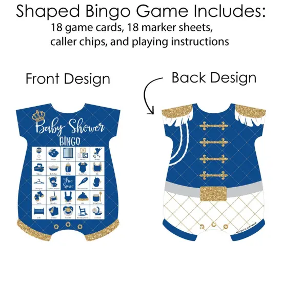 Big Dot of Happiness Royal Prince Charming - Picture Bingo Cards and Markers - Baby Shower Shaped Bingo Game - Set of 18 {4}