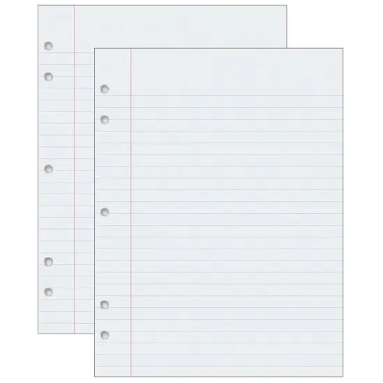 Composition Paper, White, 5-Hole Punched, Red Margin, 3/8" Ruled, 8" x 10-1/2", 500 Sheets Per Pack, 2 Packs {1}