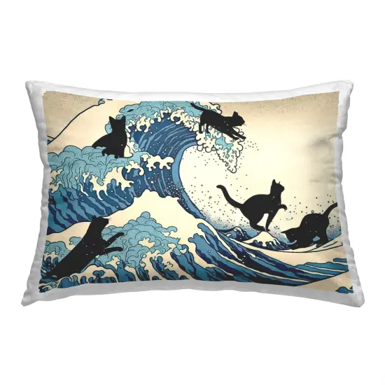 Stupell Industries Cats & Tsunami Wave Decorative Printed Throw Pillow {1}