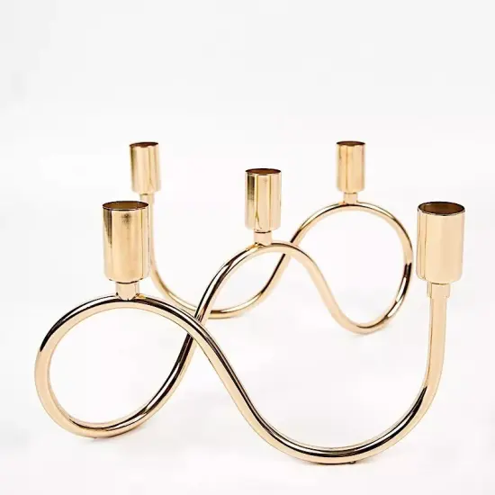 9" x 6" GOLD Metal 5 Arm Candelabra Taper CANDLE HOLDER {1}