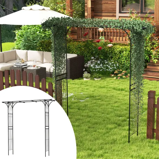 81 Inch Garden Arbor Metal Archway For Climbing Plants-Black {2}