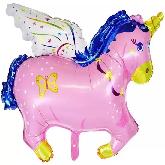 Pink & Blue Flying Horse Pony Foil Balloon {3}