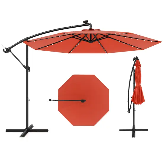 10 Feet Solar Offset Hanging Umbrella With 40 Lamp Beads And Solar Panel-orange {4}