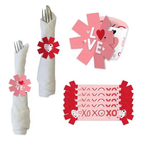 Big Dot of Happiness Happy Valentine&rsquo;s Day - Valentine Hearts Party Paper Napkin Holder - Napkin Rings - Set of 24 {1}