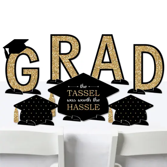 Big Dot of Happiness Gold Graduation Party Centerpiece Table Decorations - Tabletop Standups - 7 Pieces {1}