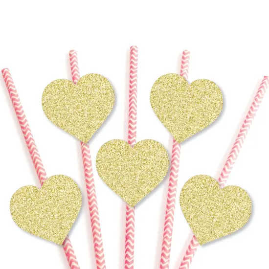Big Dot of Happiness Gold Glitter Hearts Party Straws - No-Mess Real Gold Glitter Cut-Outs & Decorative Valentine's Day Party Paper Straws - Set of 24 {4}
