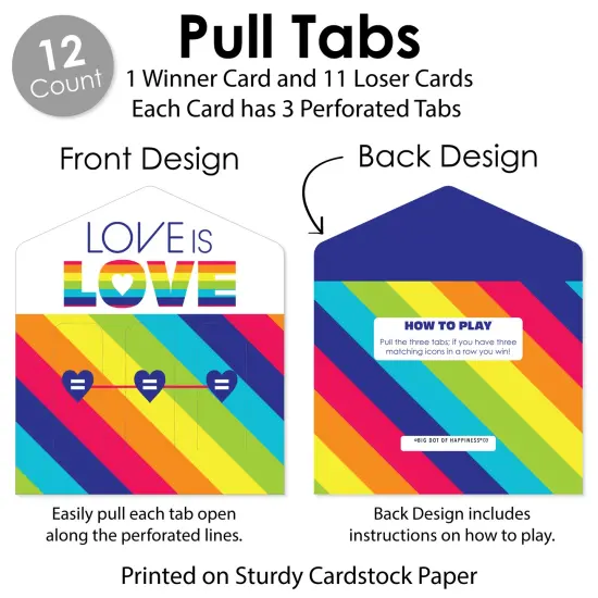 Big Dot of Happiness Love is Love - Pride - Rainbow Party Game Pickle Cards - Pull Tabs 3-in-a-Row - Set of 12 {6}