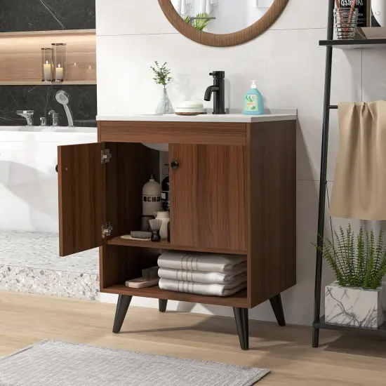 25 Inch Wooden Bathroom Storage Cabinet With Sink-walnut {2}