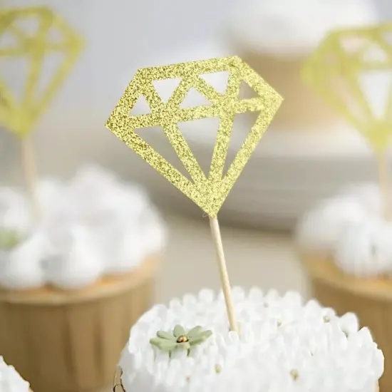 24 GOLD Glittered Diamond Ring CUPCAKE TOPPERS {2}