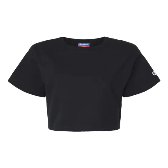 Champion&reg; Women's Heritage Jersey Crewneck Short Sleeve Crop T-Shirt Black {1}