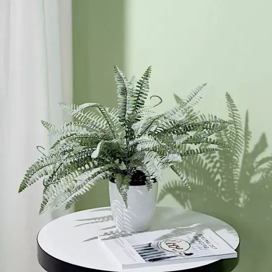 2 FROSTED GREEN 18" Faux Boston Fern ARTIFICIAL LEAVES Greenery Stems {2}