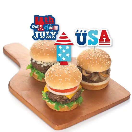 Big Dot of Happiness Firecracker 4th of July - Dessert Cupcake Toppers - Red, White and Royal Blue Party Clear Treat Picks - Set of 24 {4}