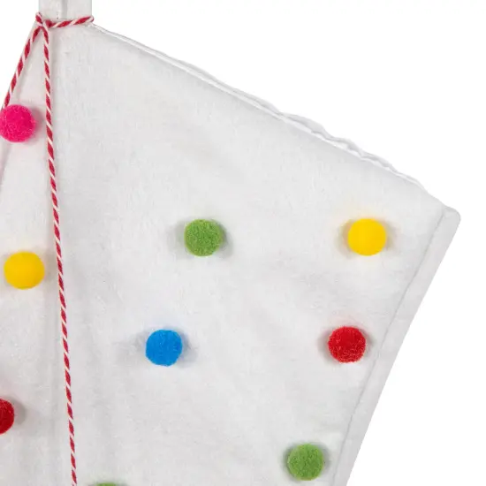 Northlight 20" White Christmas Stocking with Multicolor Pom-Poms and Tassels {6}