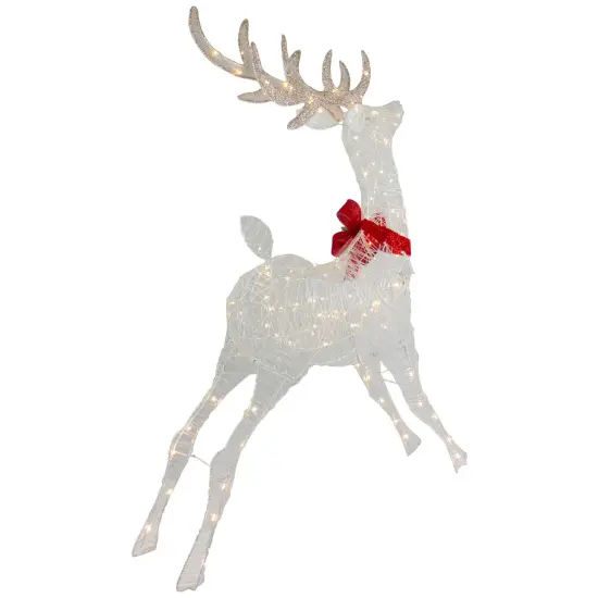 Northlight 56" LED Lighted Reindeer with Glitter Bow Outdoor Christmas Decoration White {6}