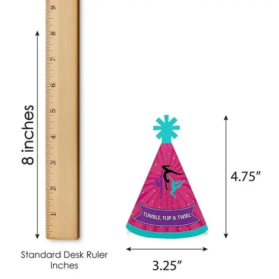 Big Dot of Happiness Tumble, Flip and Twirl - Gymnastics - Mini Cone Birthday Party or Gymnast Party Hats - Small Little Party Hats - Set of 8 {7}