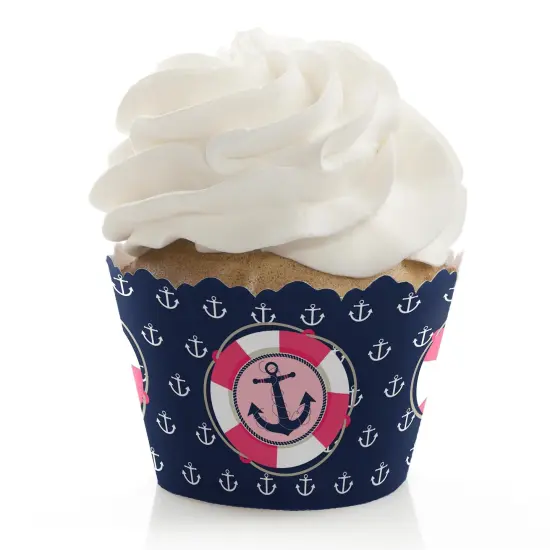 Big Dot of Happiness Ahoy - Nautical Girl - Baby Shower or Birthday Party Decorations - Party Cupcake Wrappers - Set of 12 {1}