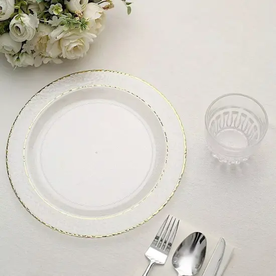 40 CLEAR 10" Round Salad PLATES Hammered GOLD Trim {4}