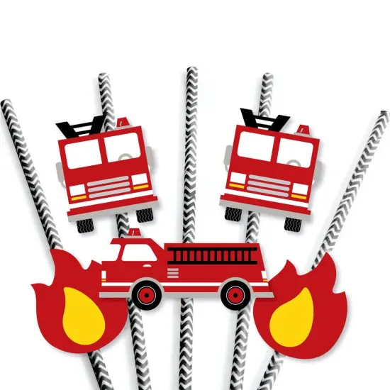 Big Dot of Happiness Fired Up Fire Truck - Paper Straw Decor - Firefighter Baby Shower or Birthday Party Striped Decorative Straws - Set of 24 {7}