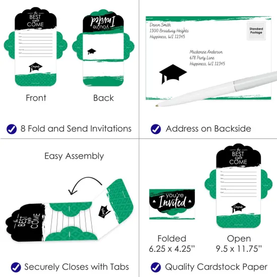 Big Dot of Happiness Green Grad - Best is Yet to Come - Fill-In Cards - Green Graduation Party Fold and Send Invitations - Set of 8 {4}