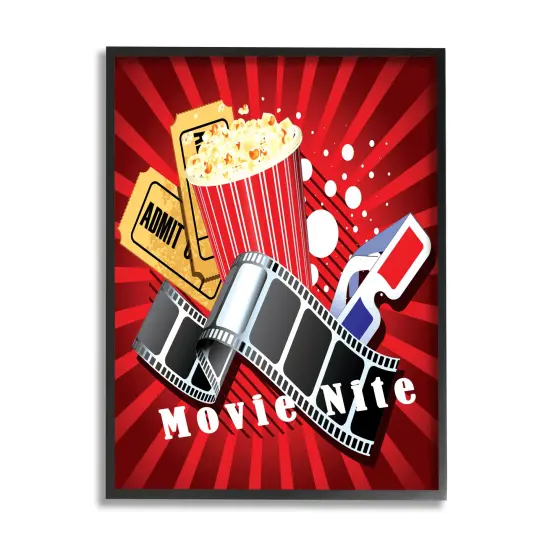 Stupell Industries Movie Nite Vintage Cinema Sign Framed Giclee Art Black Frame {1}