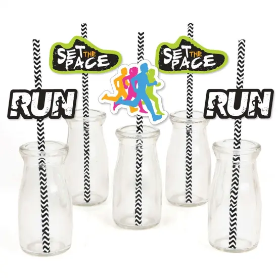 Big Dot of Happiness Set The Pace - Running - Paper Straw Decor - Track, Cross Country or Marathon Party Striped Decorative Straws - Set of 24 {1}