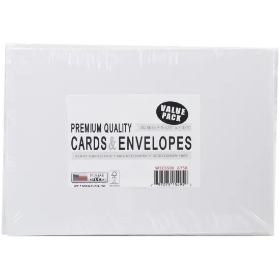 Leader White A7 Greeting Cards with Envelopes, 50 pack {1}