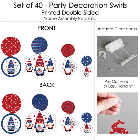Big Dot of Happiness Patriotic Gnomes - Holiday Gnome Party Hanging Decor - Party Decoration Swirls - Set of 40 {7}