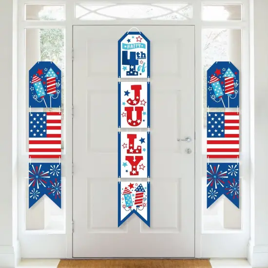 Big Dot of Happiness Firecracker 4th of July - Hanging Vertical Paper Door Banners - Red, White and Blue Party Wall Decoration Kit - Indoor Door Decor {1}