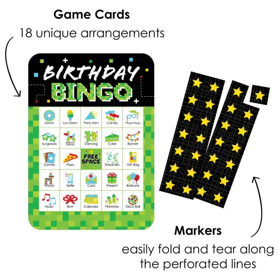Big Dot of Happiness Game Zone - Picture Bingo Cards and Markers - Pixel Video Game Party or Birthday Party Bingo Game - Set of 18 {3}