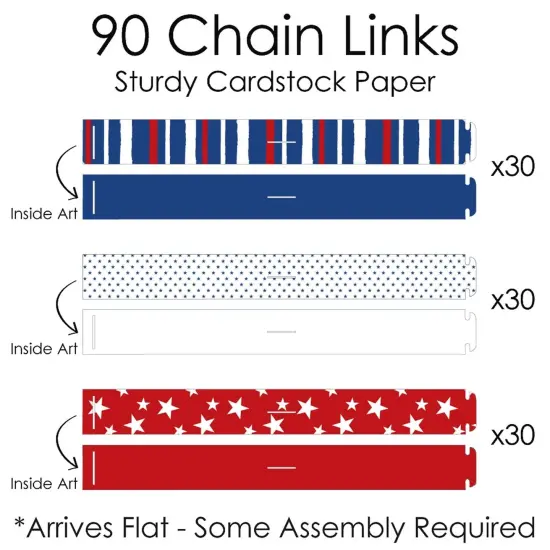 Big Dot of Happiness Stars & Stripes - 90 Chain Links & 30 Paper Tassels Kit - Memorial Day, 4th of July and Labor Day Paper Chains Garland - 21 feet {7}
