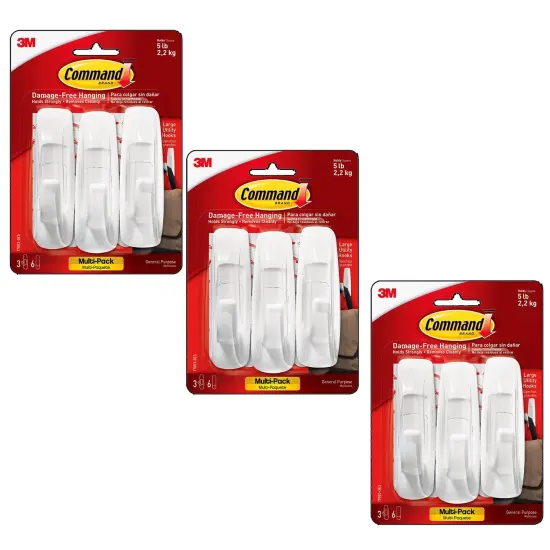 Command&trade; Large Utility Hooks Multi-Pack, 3 Per Pack, 3 Packs {1}