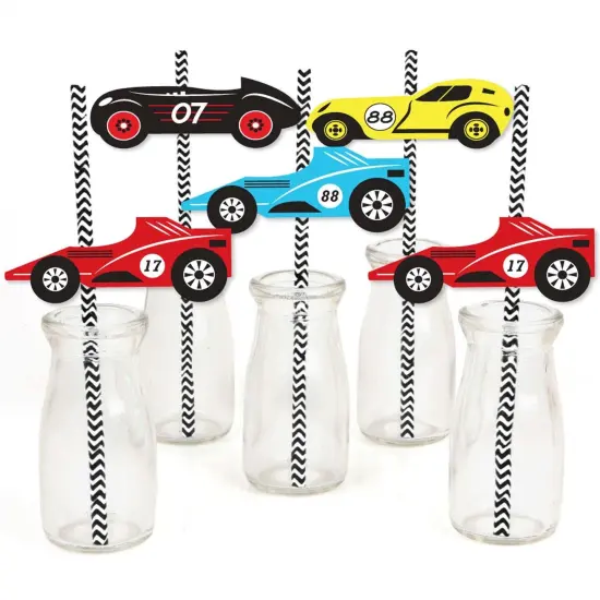 Big Dot of Happiness Let's Go Racing - Racecar - Paper Straw Decor - Race Car Birthday Party or Baby Shower Striped Decorative Straws - Set of 24 {1}