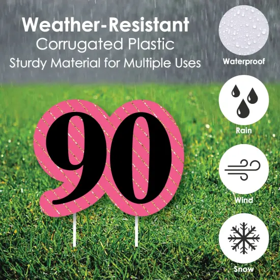 Big Dot of Happiness Chic 90th Birthday - Pink, Black and Gold - Yard Sign and Outdoor Lawn Decorations - Happy Birthday Party Yard Signs - Set of 8 {4}