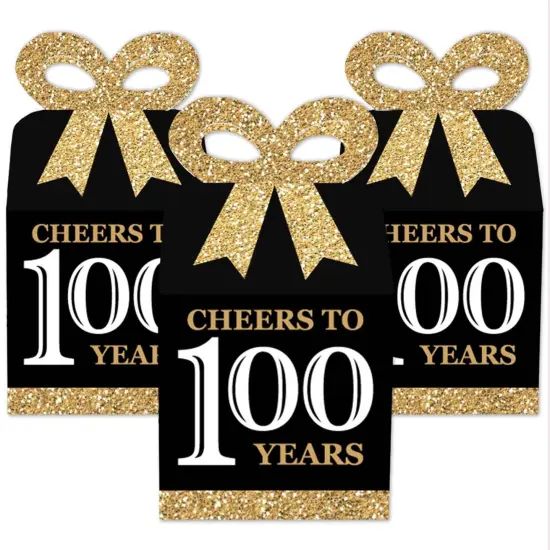 Big Dot of Happiness Adult 100th Birthday - Gold - Square Favor Gift Boxes - Birthday Party Bow Boxes - Set of 12 {3}