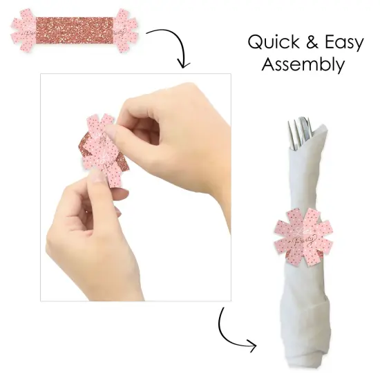 Big Dot of Happiness Pink Rose Gold Birthday - Happy Birthday Party Paper Napkin Holder - Napkin Rings - Set of 24 {6}