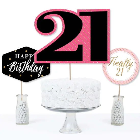 Big Dot of Happiness Finally 21 Girl - 21st Birthday Party Centerpiece Sticks - Table Toppers - Set of 15 {4}