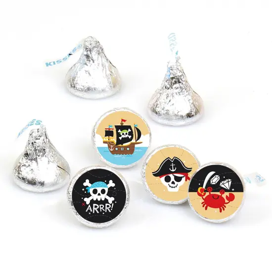 Big Dot of Happiness Pirate Ship Adventures - Skull Birthday Party Round Candy Sticker Favors - Labels Fits Chocolate Candy (1 sheet of 108) {1}