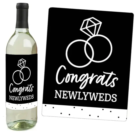 Big Dot of Happiness Mr. and Mrs. - Black and White Wedding or Bridal Shower Decorations for Women and Men - Wine Bottle Label Stickers - Set of 4 {3}