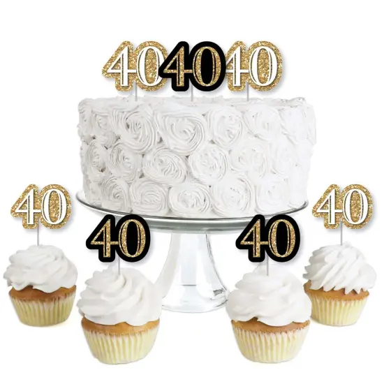 Big Dot of Happiness Adult 40th Birthday - Gold - Dessert Cupcake Toppers - Birthday Party Clear Treat Picks - Set of 24 {1}