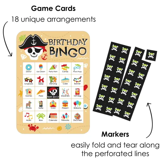 Big Dot of Happiness Pirate Ship Adventures - Picture Bingo Cards and Markers - Skull Birthday Party Bingo Game - Set of 18 {3}