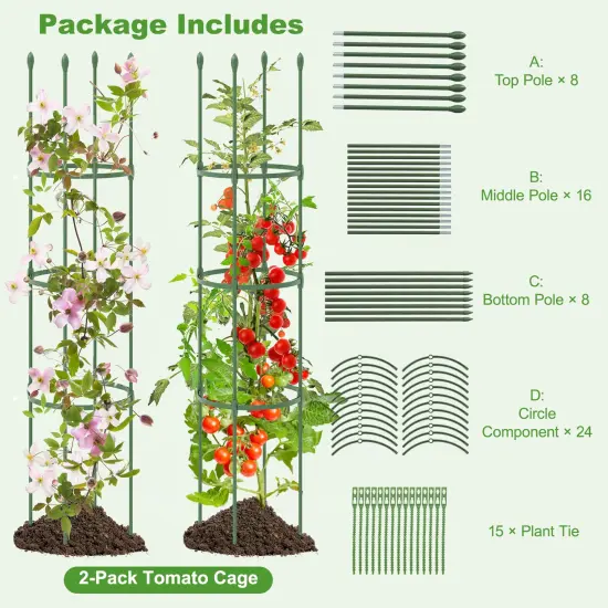 2-Pack Garden Trellis Tomato Cage With Adjustable Height-Green {6}