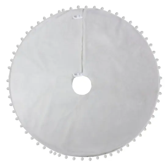 Northlight 48" White Christmas Tree Skirt With a Pom Pom Border {4}
