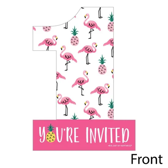 Big Dot of Happiness 1st Birthday Pink Flamingo - Pineapple - Shaped Fill-in Invites - First Birthday Party Invite Cards with Envelopes - Set of 12 {3}