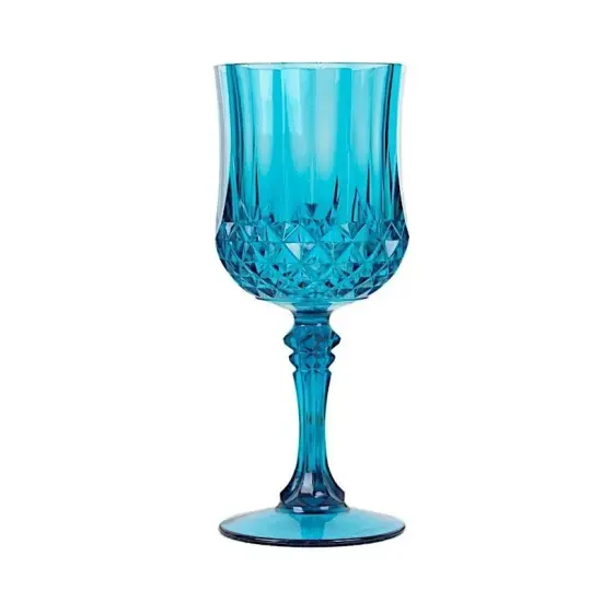 OCEAN BLUE 6 Plastic 8 oz Crystal Cut Goblets WINE GLASSES {1}