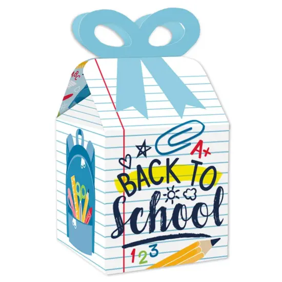 Big Dot of Happiness Back to School - Square Favor Gift Boxes - First Day of School Classroom Decorations Bow Boxes - Set of 12 {1}