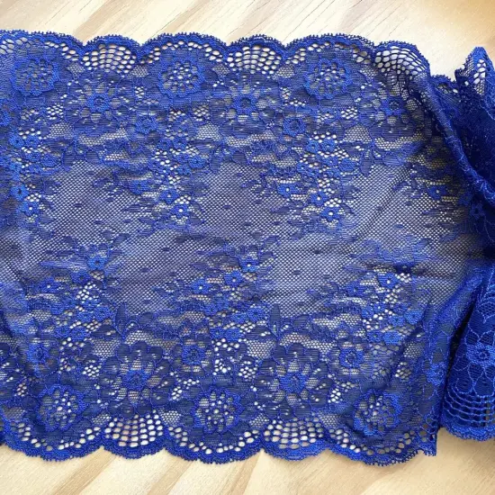 Kitcheniva 8.5" Wide Stretch Navy Blue Embroidered Mesh Lace {1}