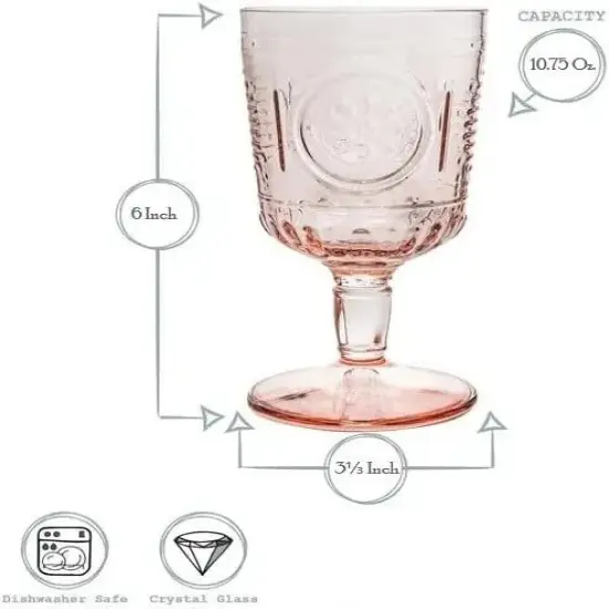 Bormioli Rocco Romantic Stemware Drinking Glass 4 Set 10.75 oz Cotton Candy Pink {5}