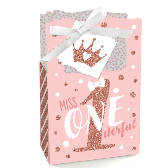 Big Dot of Happiness 1st Birthday Little Miss Onederful - Girl First Birthday Party Favor Boxes - Set of 12 {1}