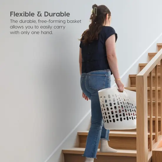 IRIS USA Laundry Basket Durable and Flexible, Portable Round Bin with Ventilation Holes for Closet Dorm, White {3}